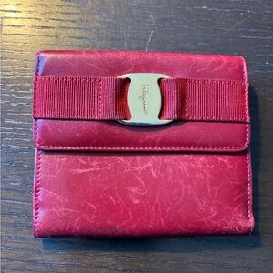 Salvatore Ferragamo Vara Ribbon Red Leather Bifold Wallet